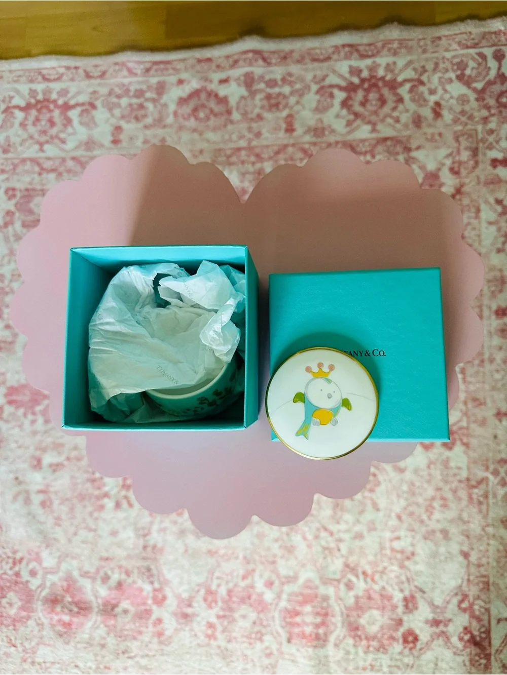 Tiffany & Co Ceramic Baby Trinket Box with Crowned Bird Lid